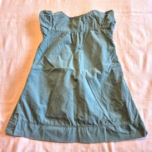 Mini Boden girls size 5-6 years teal corduroy dress, has pockets & defects